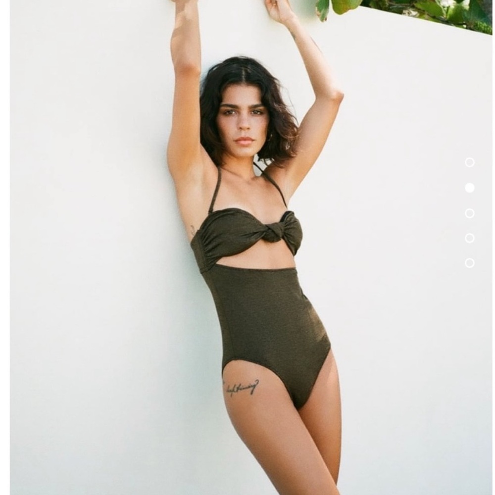 ZARA  Knotted Cutout Swimsuit in Olive Green Size M